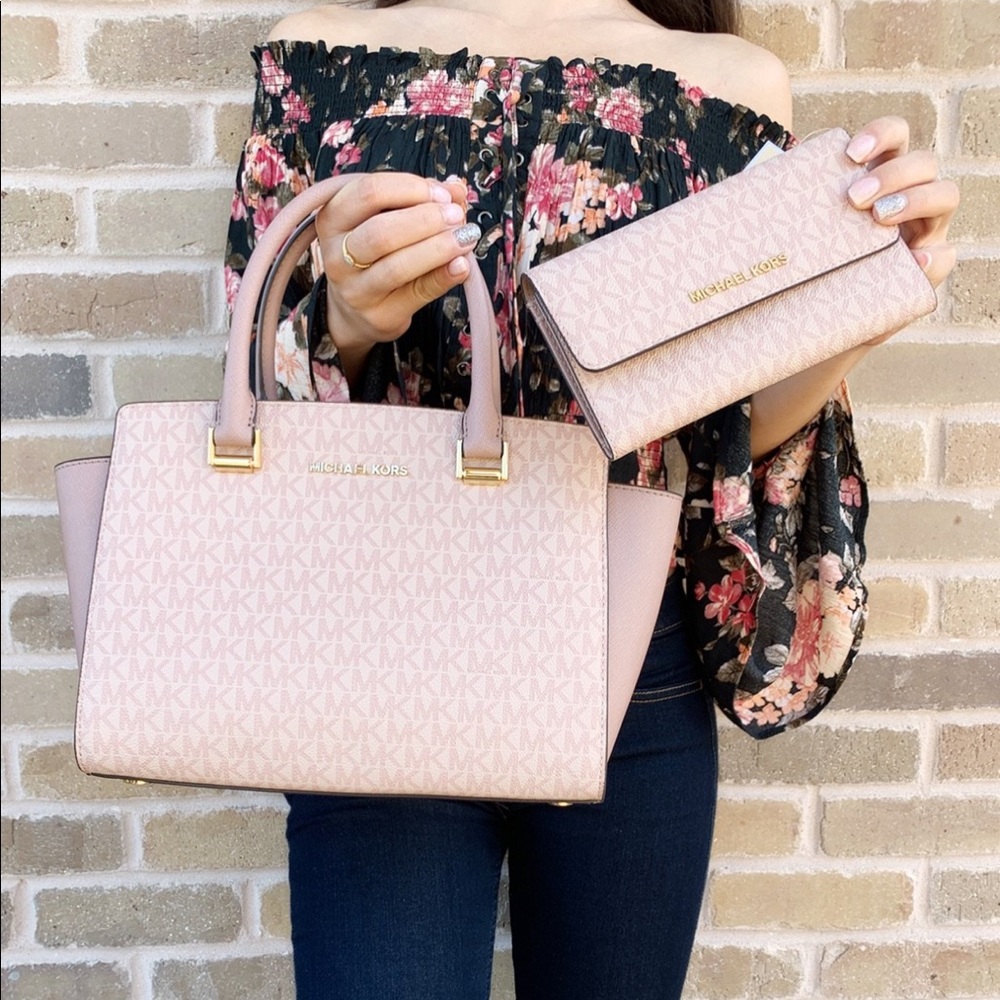 BUNDLE Michael kors Satchel + Wallet Pink MK - Picture 1 of 3